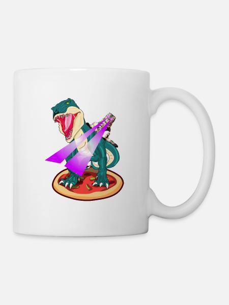 Dino on Pizza Cat rides TRex with laser eyes - Mug - white
