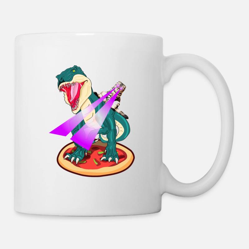 Dino on Pizza Cat rides TRex with laser eyes - Mug - white