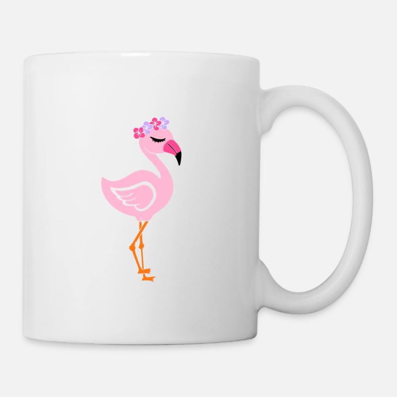 Flamingo with flower headband - Mug - white
