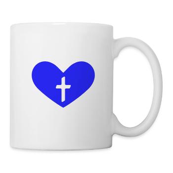 Cross heart symbol sign religion blue - Mug - white - Right