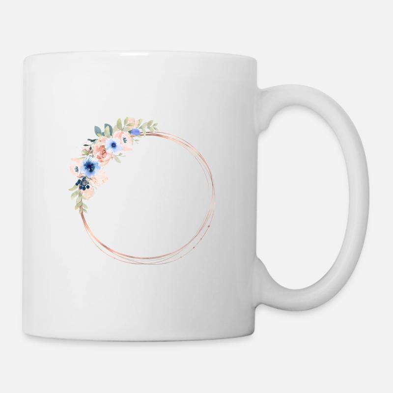 Flower wreath peach blue 2 customizable - Mug - white