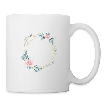 Blumen Geometrisch Blau Rosa personalisierbar - Tasse - Weiß - Rechts