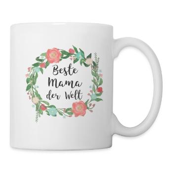 Beste Mama der Welt mit Blumen Blumenkranz - Tasse - Weiß - Rechts