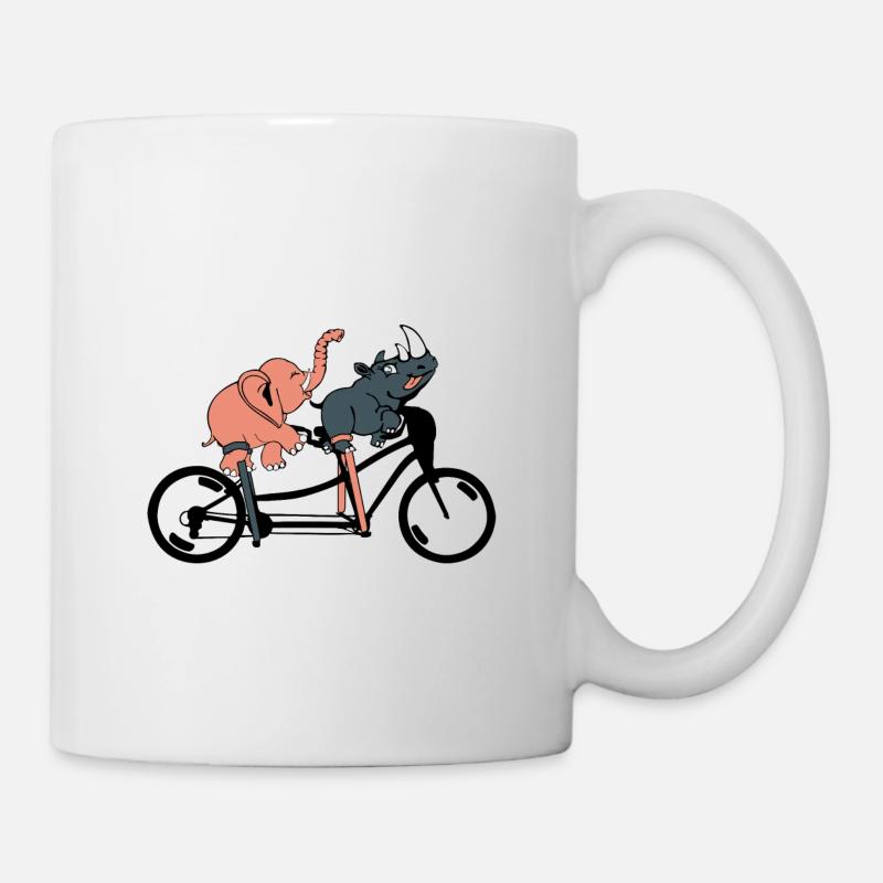 Un éléphant et un rhinocéros font du vélo - Mug blanc - blanc