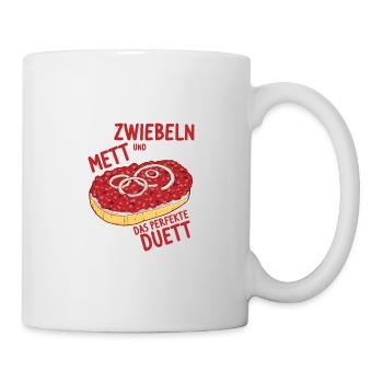 Mettbrötchen - Zwiebeln und rohes Mett - Tasse - Weiß - Rechts