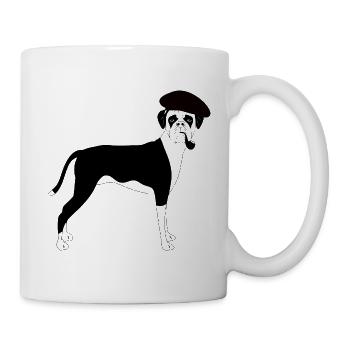Boxer Dog Smoking Pipe with Beret - Mug - white - Right