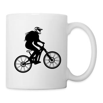 Fully Mountainbike mit Biker Cross Helm - MTB Bike - Tasse - Weiß - Rechts
