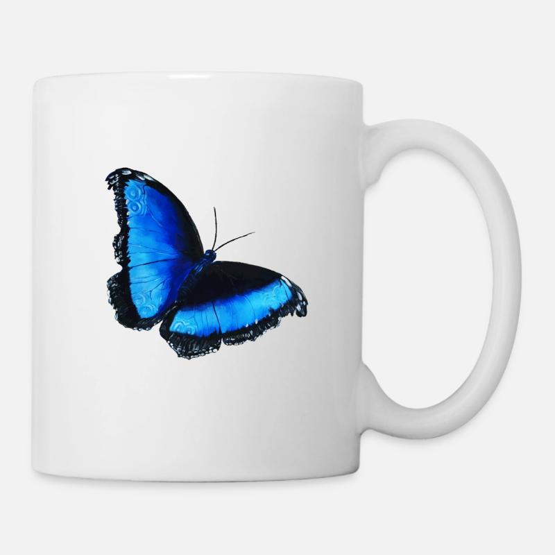 blauer Schmetterling blue butterfly Symbol - Tasse - Weiß