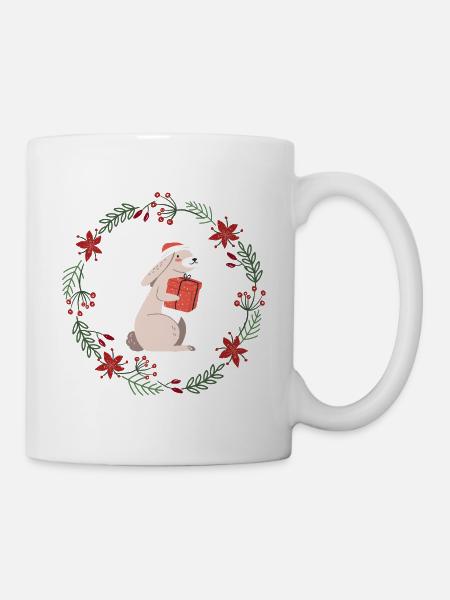 Weihnachten: Kaninchen mit Weihnachtsgeschenk - Tasse - Weiß