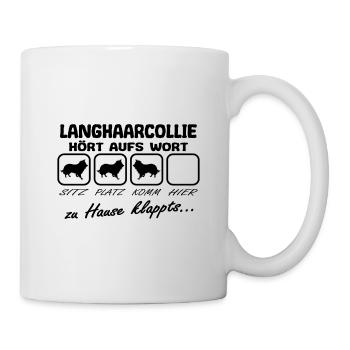 Langhaarcollie Hört aufs Wort Spruch Lustig - Tasse - Weiß - Rechts