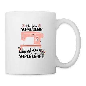 Schneiderin Superkraft Näherin Nähmaschine Blumen - Tasse - Weiß - Rechts