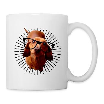 Dackel mit Brille - Tasse - Weiß - Rechts