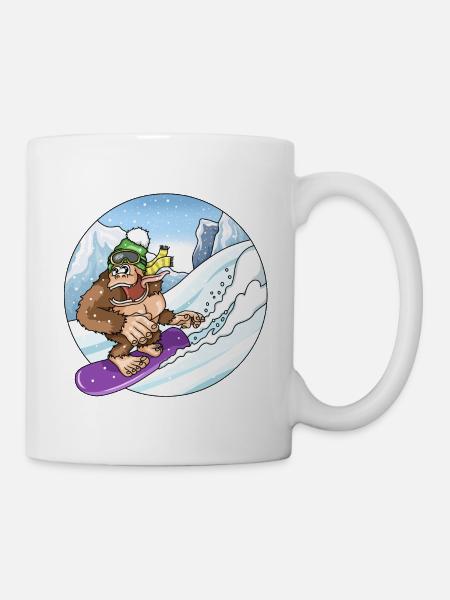 Süßer Gorilla beim Snowboarden Schnee Landschaft - Tasse - Weiß