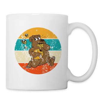 Vintage Retro Braunbär Hönig Bienen - Tasse - Weiß - Rechts