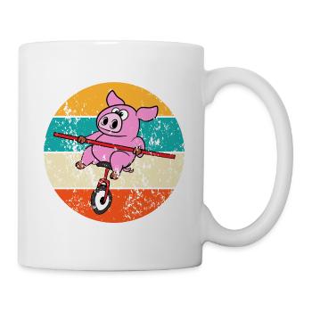 Schwein Einrad Fahrrad Fahrradfahrer Fahrradfahren - Tasse - Weiß - Rechts