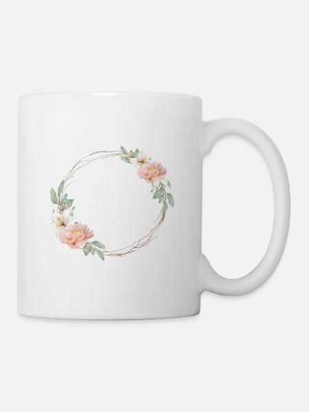 Blumenkranz Boho personalisierbar - Tasse - Weiß