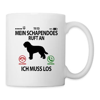 Schapendoes Hund ruft an Spruch Lustig Sprüche - Tasse - Weiß - Rechts