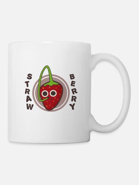 Erdbeer-Wortspiel, Obsttrinken mit Stroh - Tasse - Weiß