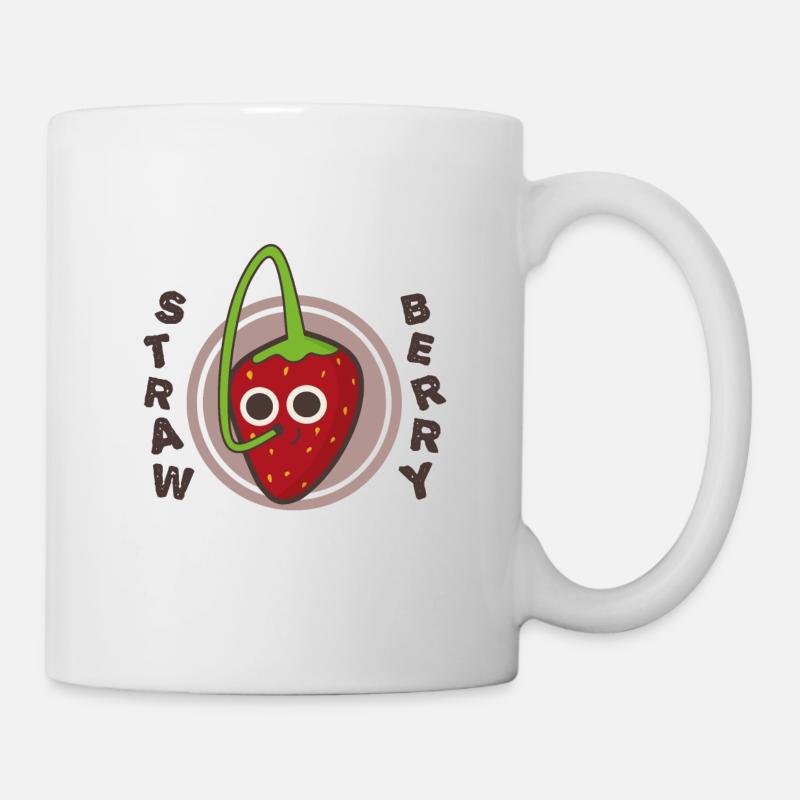 Erdbeer-Wortspiel, Obsttrinken mit Stroh - Tasse - Weiß