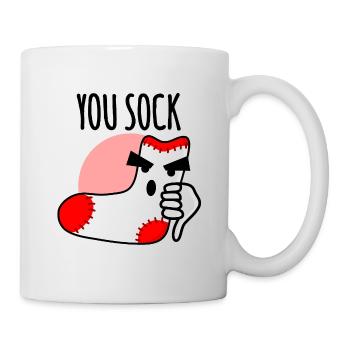 Du Socke, du saugst Socken lustiges Wortspiel - Tasse - Weiß - Rechts