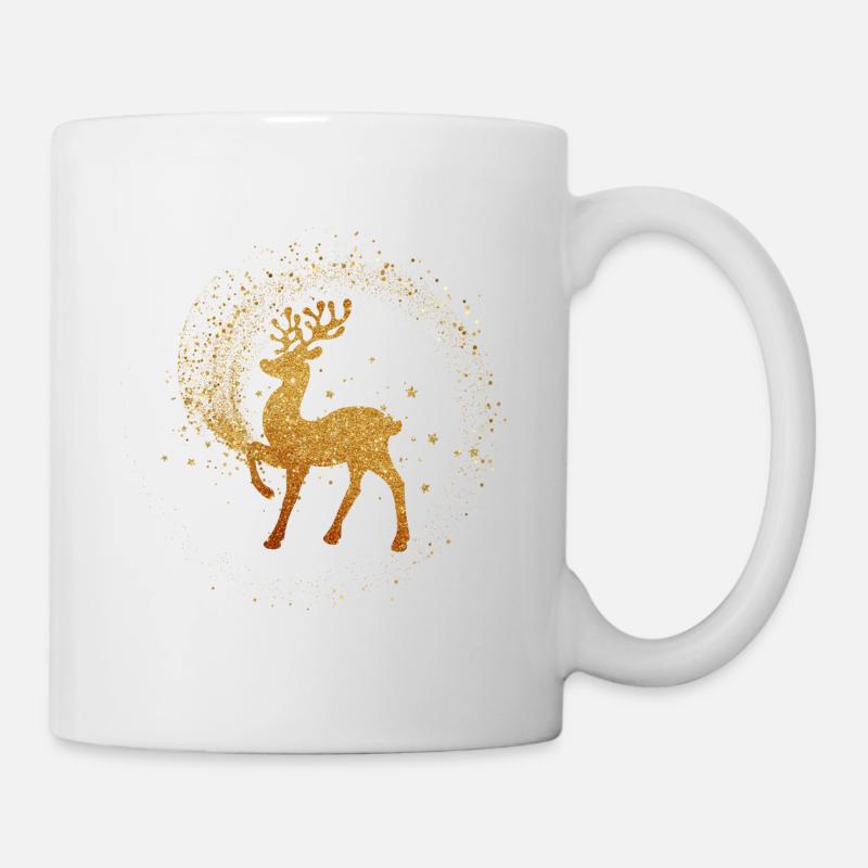 Golden Reindeer Glitter Design Winter Forest Animals - Mug blanc - blanc