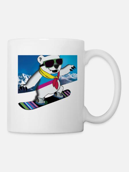 Cool Polar Bear Rides Snowboard Gift - Mug - white