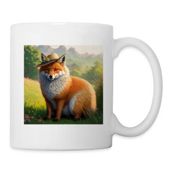 Red Foxes Art with Straw Hat Cute Red Fox - Mug - white - Right