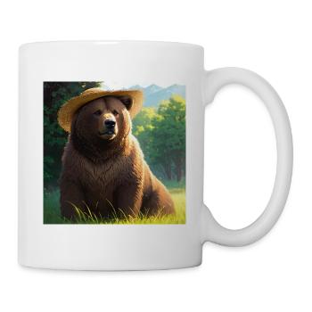 Niedliches Braunbär Kunstwerk mit Strohhut Wiese Kunst - Tasse - Weiß - Rechts