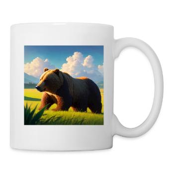 Niedliches Braunbär Kunstwerk mit Strohhut Wiese Kunst - Tasse - Weiß - Rechts