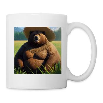 Œuvre d’art mignonne d’ours brun avec chapeau de paille Meadow Art - Mug blanc - blanc - Droite