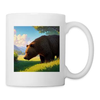 Niedliches Braunbär Kunstwerk mit Strohhut Wiese Kunst - Tasse - Weiß - Rechts