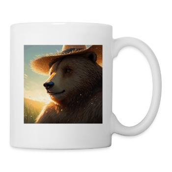 Niedliches Braunbär Kunstwerk mit Strohhut Wiese Kunst - Tasse - Weiß - Rechts