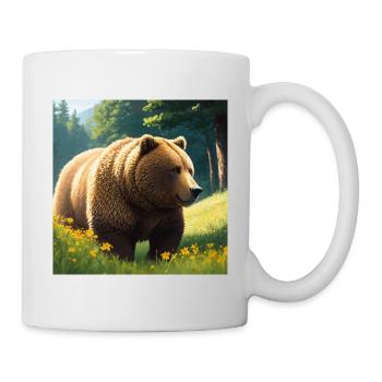 Cute Brown Bear Artwork with Straw Hat Meadow Art - Mug - white - Right