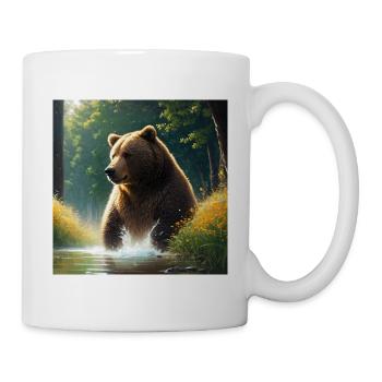 Niedliches Braunbär Kunstwerk mit Strohhut Wiese Kunst - Tasse - Weiß - Rechts