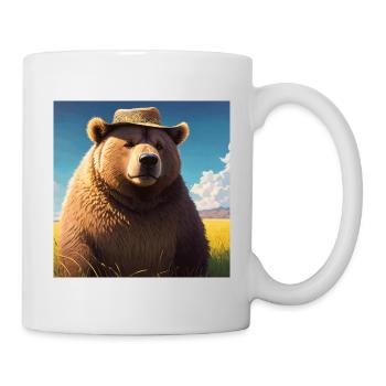 Cute Brown Bear Artwork with Straw Hat Meadow Art - Mug - white - Right