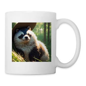 Niedliches Dachs-Kunstwerk mit Strohhut-Dachswiese - Tasse - Weiß - Rechts