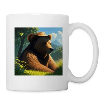 Niedliches Braunbär Kunstwerk mit Strohhut Wiese Kunst - Tasse - Weiß - Rechts