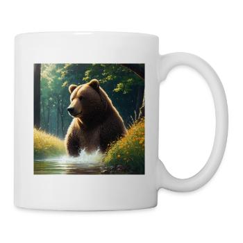 Niedliches Braunbär Kunstwerk mit Strohhut Wiese Kunst - Tasse - Weiß - Rechts