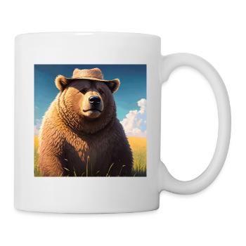 Œuvre d’art mignonne d’ours brun avec chapeau de paille Meadow Art - Mug blanc - blanc - Droite