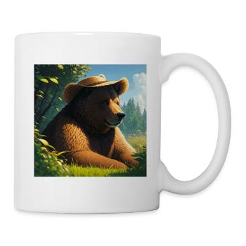 Niedliches Braunbär Kunstwerk mit Strohhut Wiese Kunst - Tasse - Weiß - Rechts