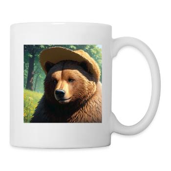 Œuvre d’art mignonne d’ours brun avec chapeau de paille Meadow Art - Mug blanc - blanc - Droite