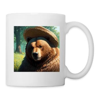 Œuvre d’art mignonne d’ours brun avec chapeau de paille Meadow Art - Mug blanc - blanc - Droite