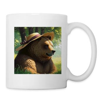 Niedliches Braunbär Kunstwerk mit Strohhut Wiese Kunst - Tasse - Weiß - Rechts