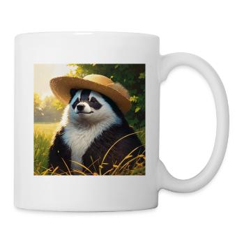 Cute Badger Artwork with Straw Hat Badgers Meadow - Mug - white - Right