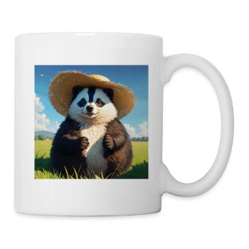 Cute Badger Artwork with Straw Hat Badgers Meadow - Mug - white - Right