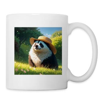 Cute Badger Artwork with Straw Hat Badgers Meadow - Mug - white - Right
