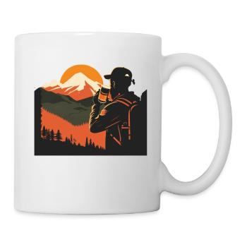Hikers with beer in the mountains, sunset - Mug - white - Right