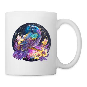 Nacht Vogel, Amsel, Nachtigall, Blumen, distressed - Tasse - Weiß - Rechts