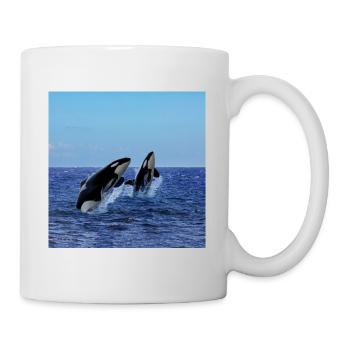 Orques, orques sautant dans la mer, poissons - Mug blanc - blanc - Droite