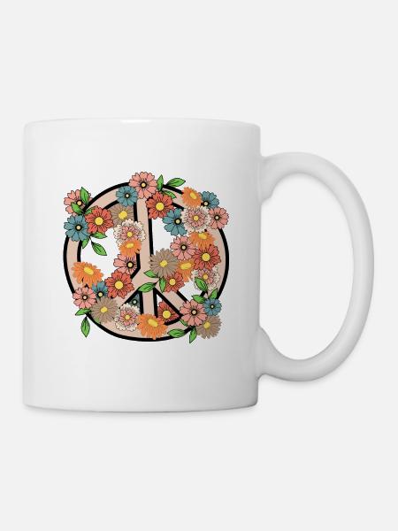 Flowers and peace signs - Mug - white